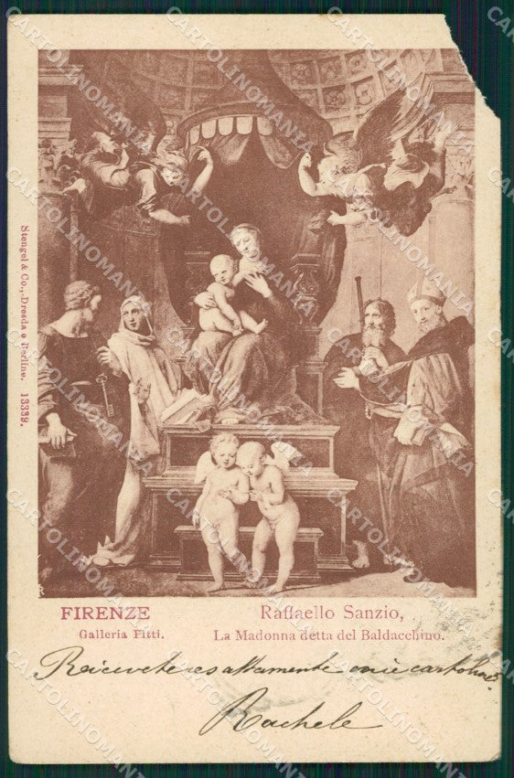 Firenze Città Galleria Pitti Raffaello ANGOLINO STRAPPATO cartolina XB5009 – fronte