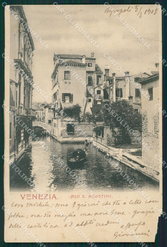 Venezia Città Rio Sant'Agostini Gondola ABRASA cartolina XB5068 – fronte