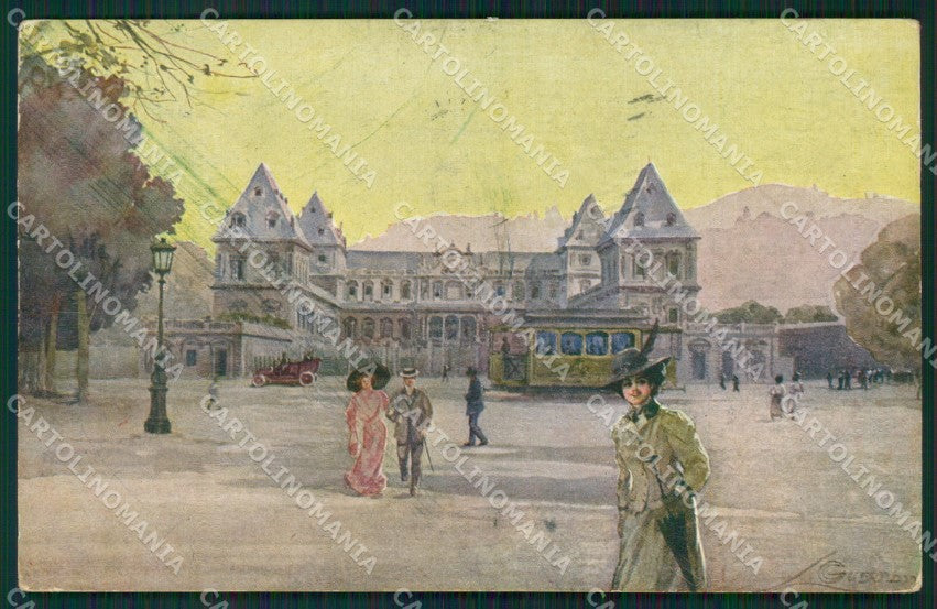 Torino Città Castello Valentino Tram Auto Guerzoni cartolina XB5140 – fronte