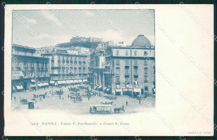 Napoli Città Piazza San Ferdinando Tram PIEGHINA cartolina XB5257 – fronte