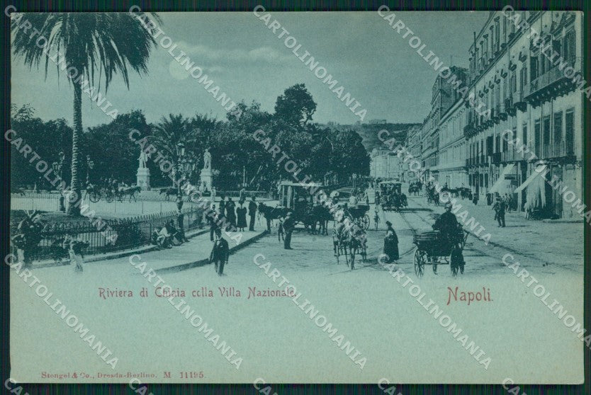 Napoli Città Villa Nazionale Chiaro di Luna Carrozze cartolina XB5379 – fronte