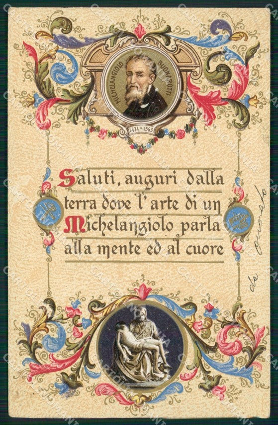 Firenze Città Michelangelo Buonarroti PIEGA Rilievo cartolina XB5393 – fronte