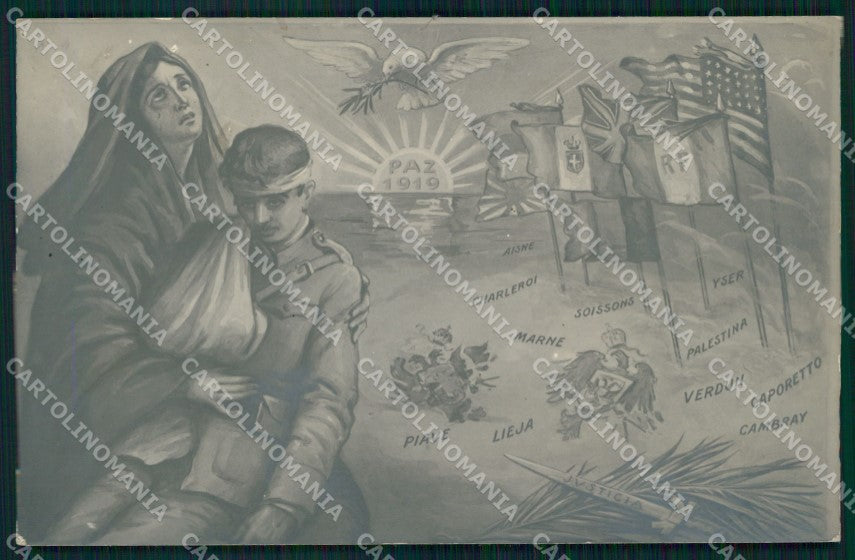 WW1 WWI Propaganda Alleati Pace Paz 1919 Bandiere ABRASA Foto cartolina XB5617 – fronte