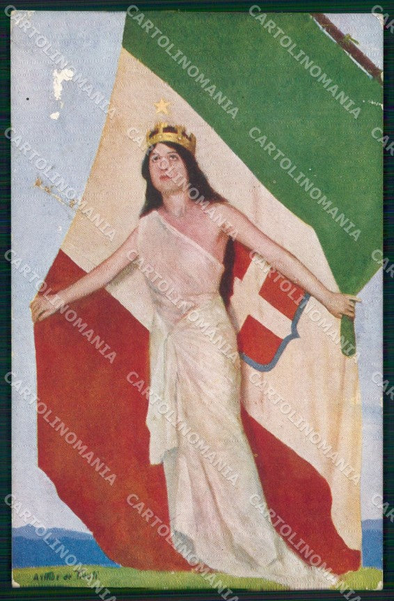 WW1 Propaganda Bandiera Flag Tricolore Tivoli ABRASA STRAPPO cartolina XB5680 – fronte