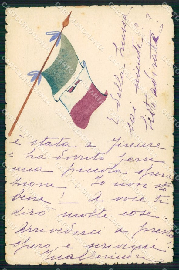 WW1 WWI Propaganda Bandiera Flag Tricolore Dipinta a mano cartolina XB5684 – fronte