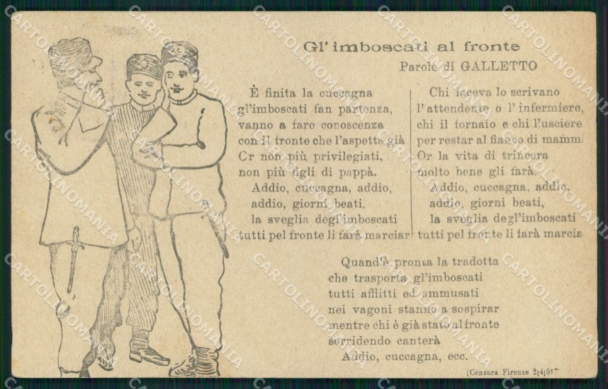 WW1 WWI Propaganda Militari Imboscati al fronte Galletto cartolina XB5704 – fronte