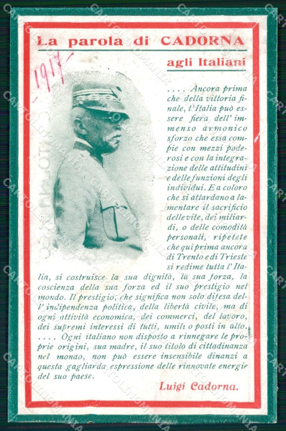 WW1 WWI Propaganda Trento Trieste Cadorna Tricolore cartolina XB5707 – fronte