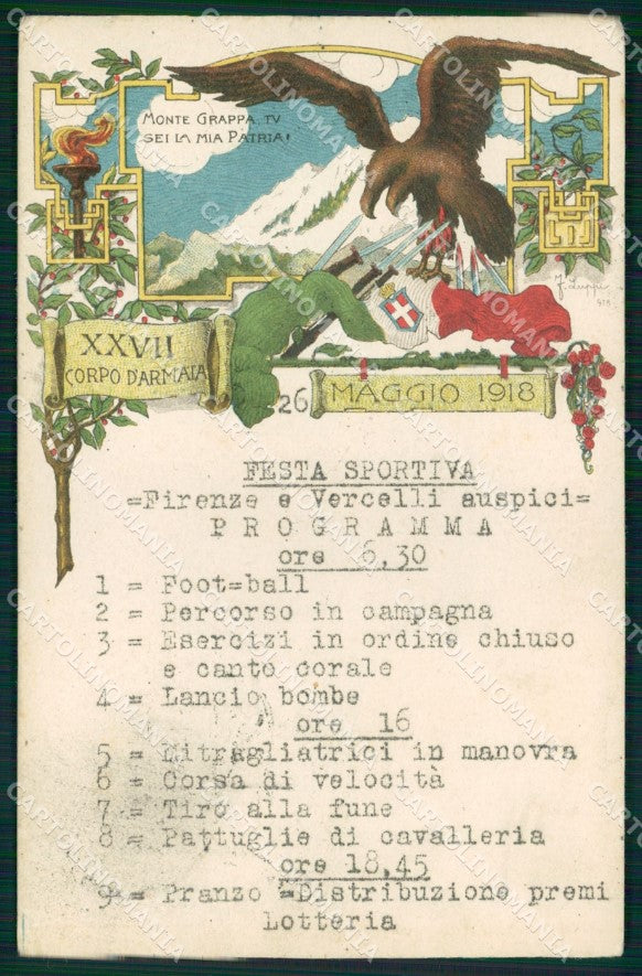 WW1 WWI Propaganda XXVII° Corpo Armata Tricolore SCOLLATA cartolina XB5710 – fronte