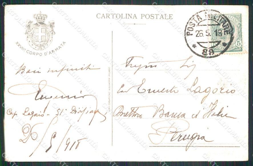 WW1 WWI Propaganda XXVII° Corpo Armata Tricolore SCOLLATA cartolina XB5710 – retro