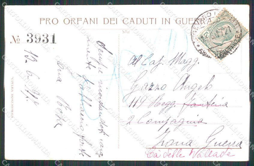 WW1 WWI Propaganda Pro Orfani Tricolore PIEGA cartolina XB5714 – retro