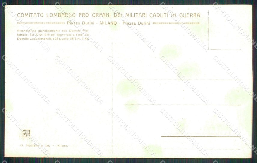 WW1 WWI Propaganda Comitato Pro Orfani Milano Dressler cartolina XB5717 – retro