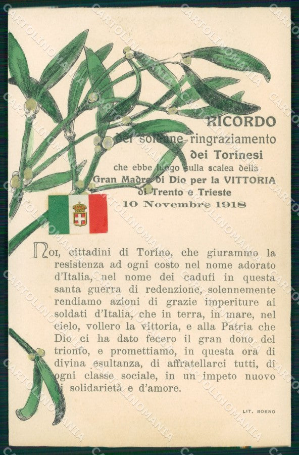 WW1 WWI Propaganda Trento Trieste Torino Gran Madre Tricolore cartolina XB5727 – fronte
