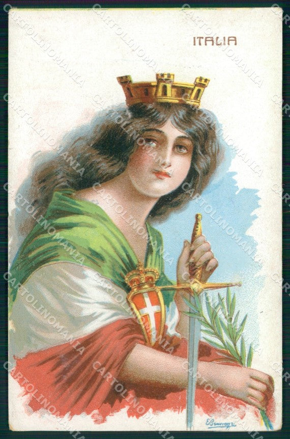 WW1 Propaganda Italiana Tricolore Lady Brunazzi RETRO BIANCO cartolina XB5746 – fronte