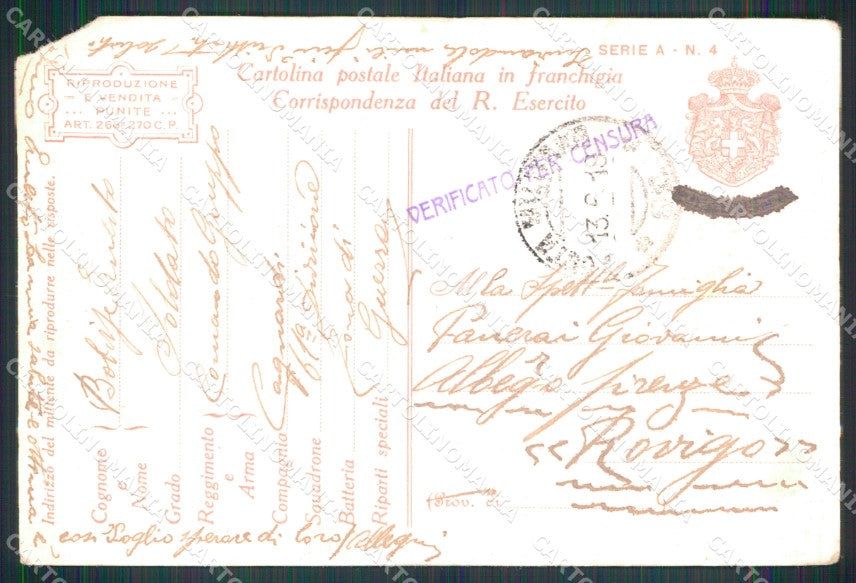 WW1 WWI Propaganda Italiana Franchigia ANGOLO STRAPPATO cartolina XB5752 – retro