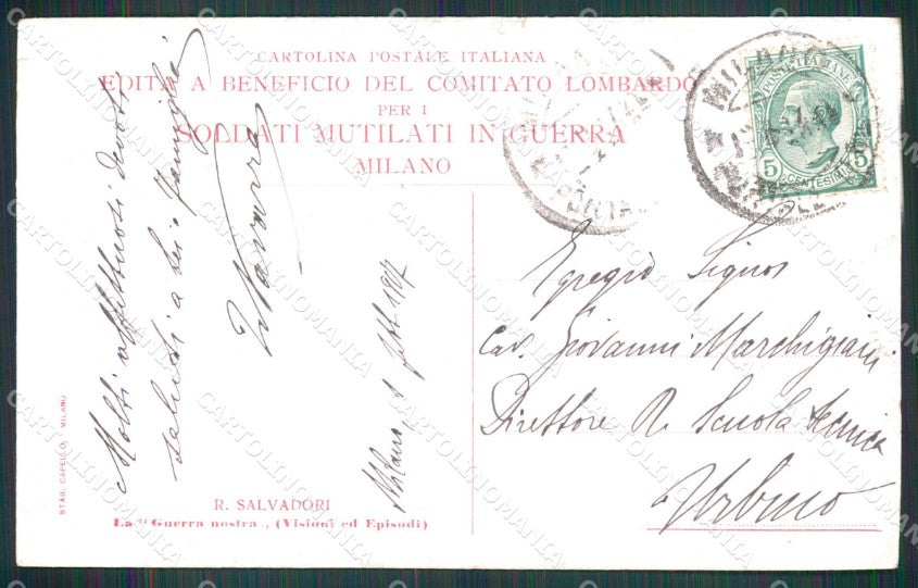 WW1 WWI Propaganda Beneficio Soldati Salvadori STRAPPINI cartolina XB5768 – retro
