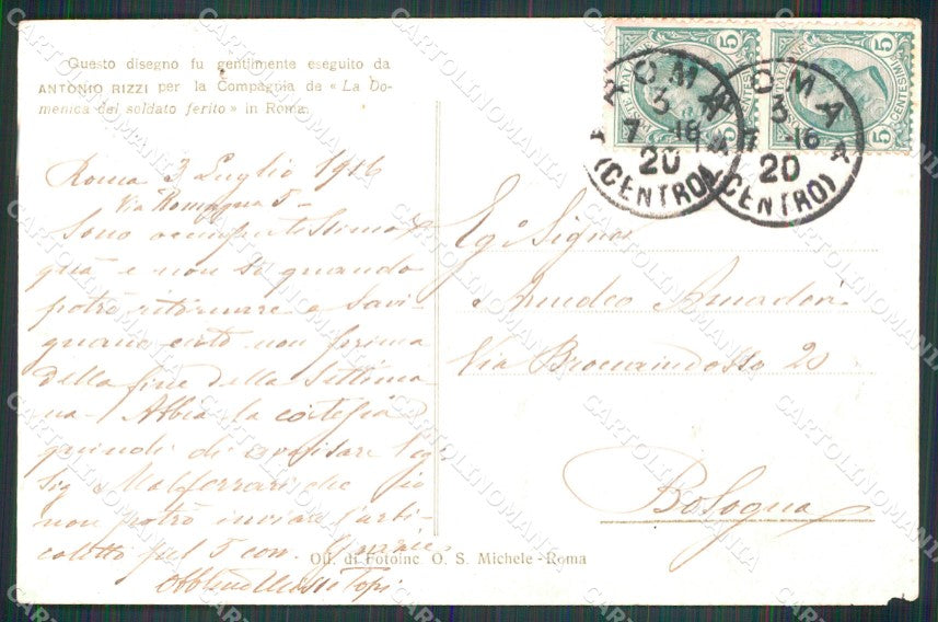WW1 WWI Propaganda Ai Feriti per la Patria Roma Rizzi ABRASA cartolina XB5784 – retro