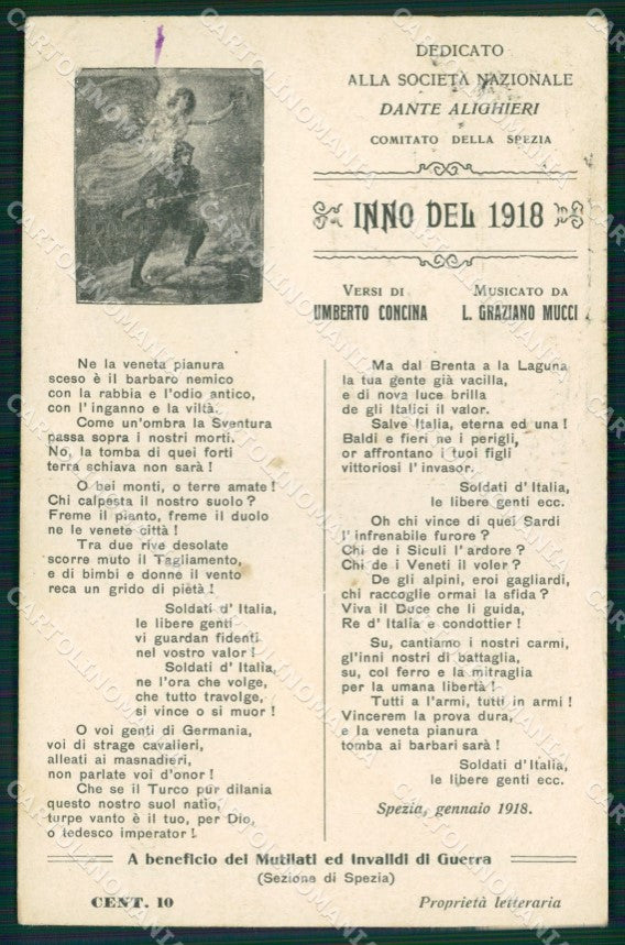 WW1 WWI Propaganda Società Dante La Spezia PIEGHE cartolina XB5807 – fronte