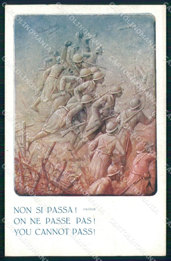 WW1 WWI Propaganda Italiana Fanti Non si Passa Tridentum ABRASA cartolina XB5828 – fronte