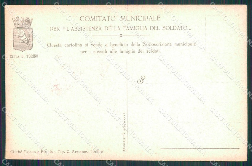 WW1 WWI Propaganda Assistenza Famiglia Soldato Torino Sobrile cartolina XB5843 – retro