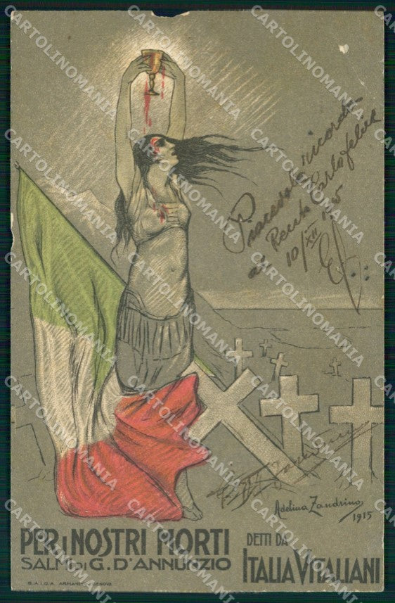 WW1 Propaganda D'Annunzio Zandrino autografo ? PIEGHE ABRASA cartolina XB5846 – fronte