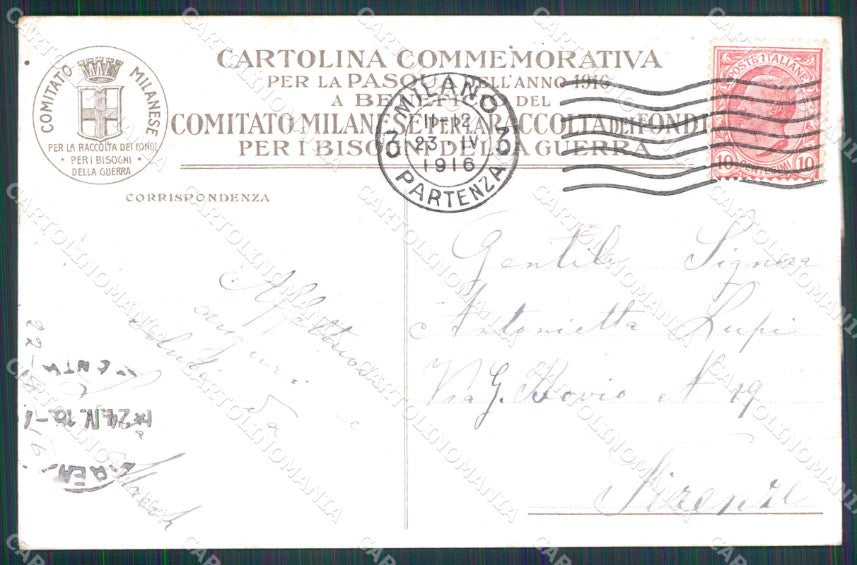 WW1 WWI Propaganda Pasqua 1916 Milano Tricolore Salvadori cartolina XB5848 – retro