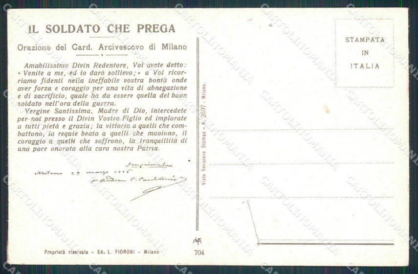 WW1 WWI Propaganda Militari Soldati Alpini Milano STRAPPO cartolina XB5854 – retro