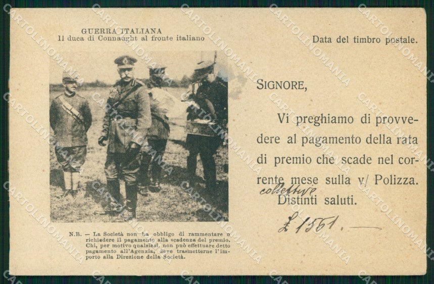 WW1 WWI Propaganda Assicurazioni Alleanza Genova Duca Connaught cartolina XB5892 – fronte