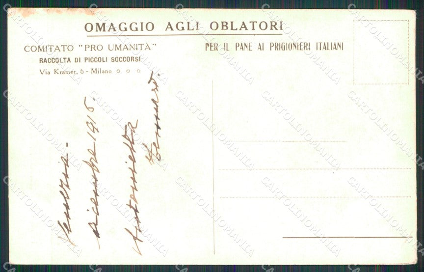 WW1 Propaganda Per il Pane ai Prigionieri Milano Mentessi PIEGA cartolina XB5914 – retro