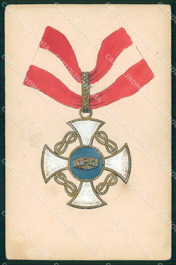 Militari Medaglia Croce Ordine della Corona Italia Dipinta cartolina XB5937 – fronte