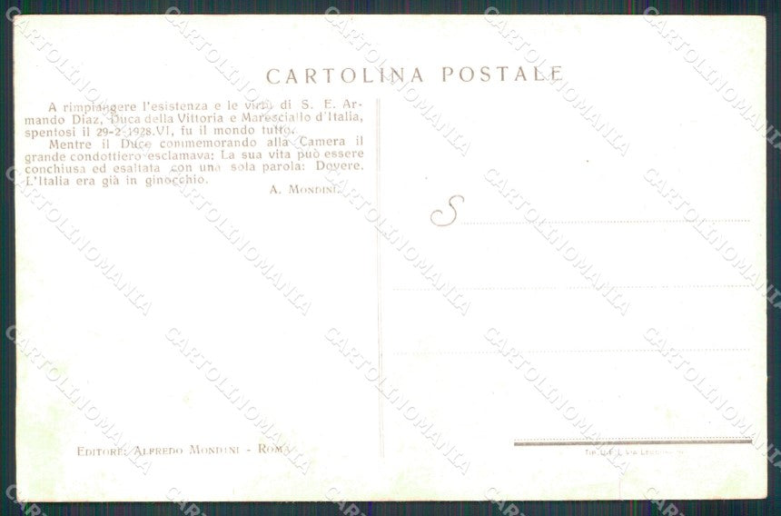 Propaganda Militare Diaz Fascismo Mondini cartolina XB5954 – retro