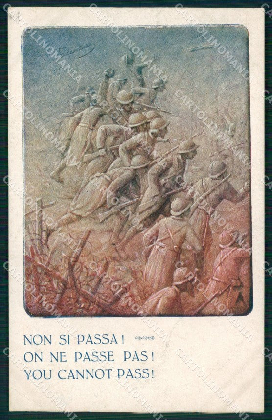 WW1 WWI Propaganda Italiana Fanti Non si Passa Tridentum cartolina XB5959 – fronte