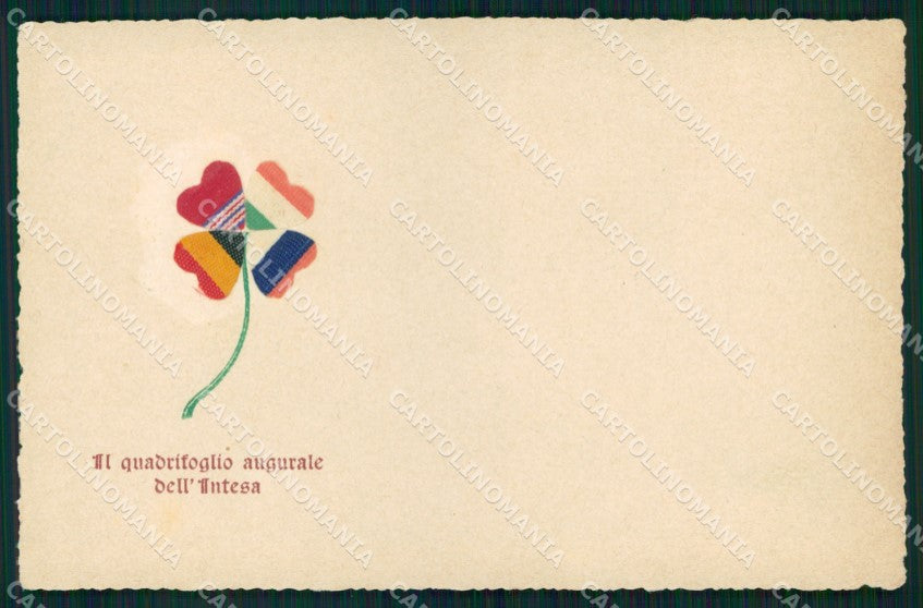 WW1 WWI Propaganda Intesa Alleati Quadrifoglio Seta Silk cartolina XB5975 – fronte