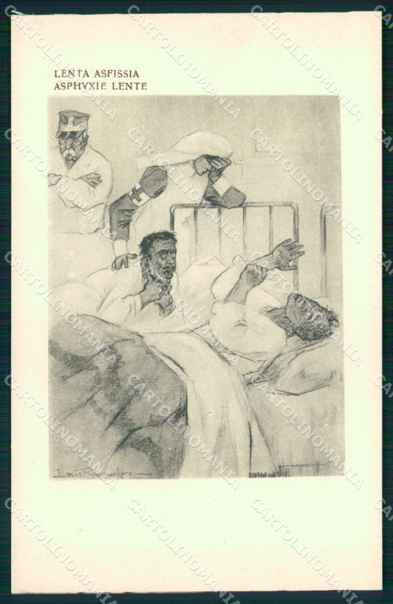 WW1 WWI Propaganda Lenta Asfissia Louis Raemaekers cartolina XB5988 – fronte