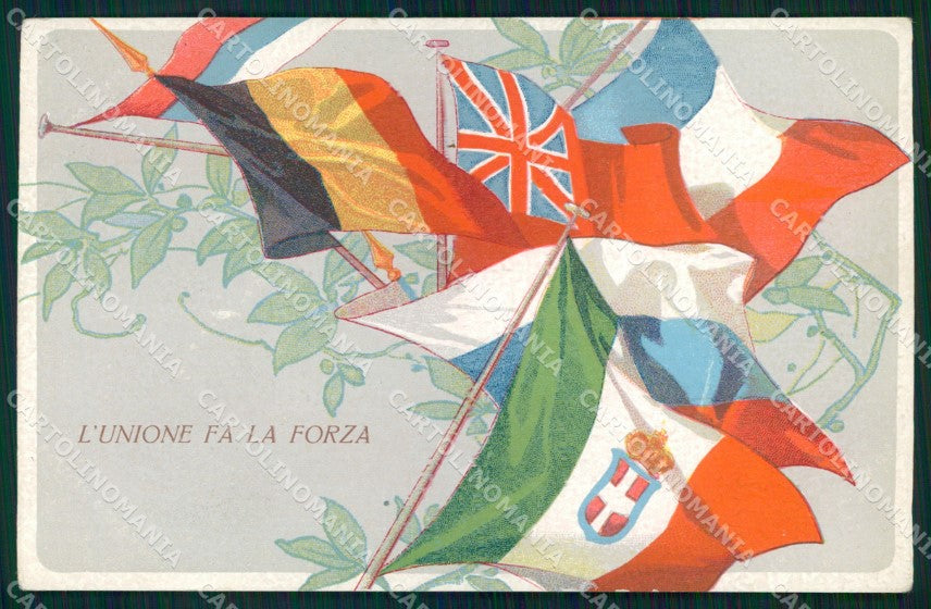 WW1 WWI Propaganda Alleati Bandiere Flag Tricolore cartolina XB6000 – fronte