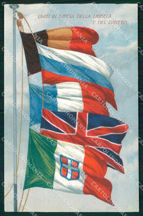WW1 WWI Propaganda Alleati Bandiere Flag Tricolore cartolina XB6001 – fronte