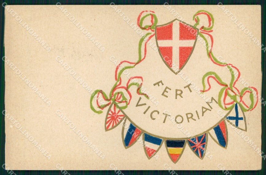 WW1 WWI Propaganda Alleati Bandiere Flag Tricolore Rilievo cartolina XB6004 – fronte