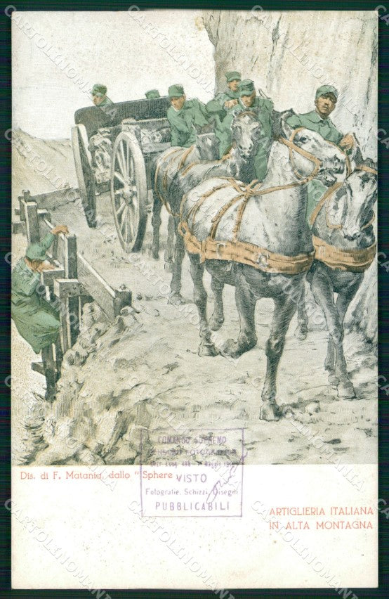 Militari Artiglieria in Alta Montagna Alpini Matania cartolina XB6120 – fronte