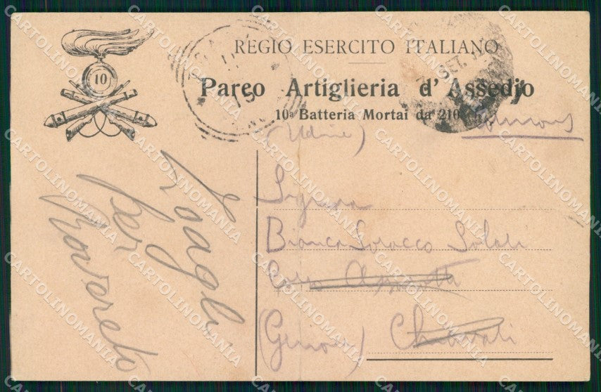 Militari 10° Regg. Pareo Artiglieria Assedio 10ª Batteria PIEGA cartolina XB6139 – fronte