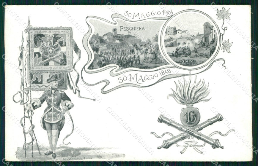 Militari 16° Reggimento Artiglieria da Campagna Peschiera Goito cartolina XB6159 – fronte