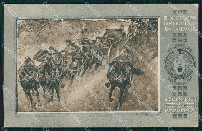 Militari 14° Reggimento Artiglieria da Campagna PIEGHINE cartolina XB6194 – fronte