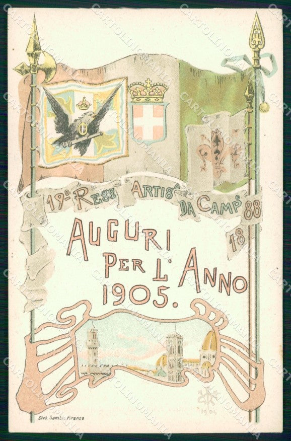 Militari 19° Reggimento Artiglieria da Campagna 1905 Firenze cartolina XB6224 – fronte