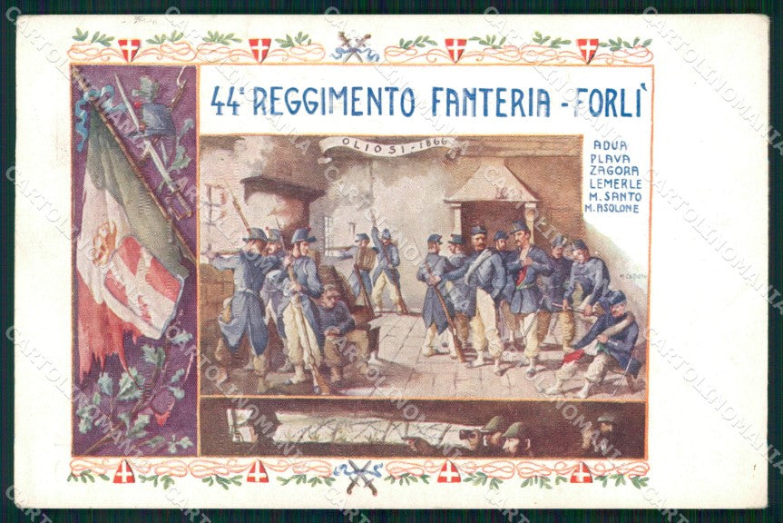 Militari 44° Reggimento Fanteria Forlì Tricolore Trincea 1933 cartolina XB6279 – fronte