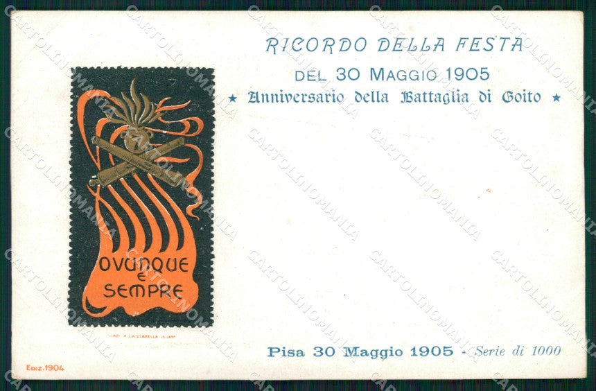 Militari 7° Reggimento Artiglieria Anniversario Goito Pisa 1905 cartolina XB6280 – fronte