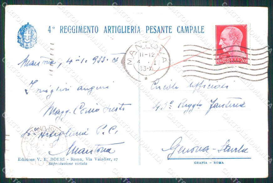 Militari 4° Reggimento Artiglieria Pesante Campale 1933 PIEGHE cartolina XB6296 – retro