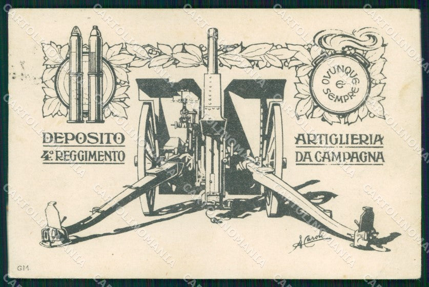 Militari 4° Reggimento Artiglieria Campagna Deposito 1917 PIEGA cartolina XB6301 – fronte