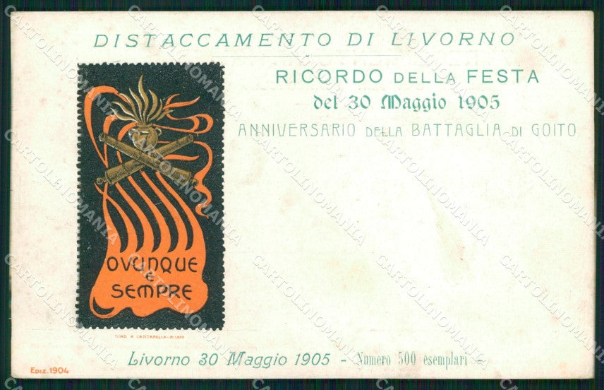 Militari 7° Regg. Artiglieria Anniversario Goito Livorno 1905 cartolina XB6309 – fronte