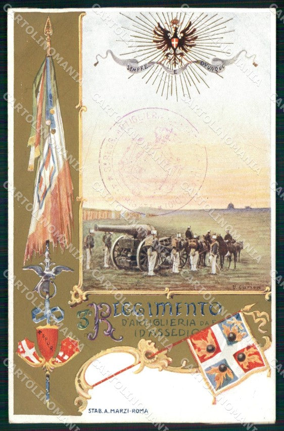 Militari 3° Reggimento Artiglieria d'Assedio Tricolore cartolina XB6345 – fronte