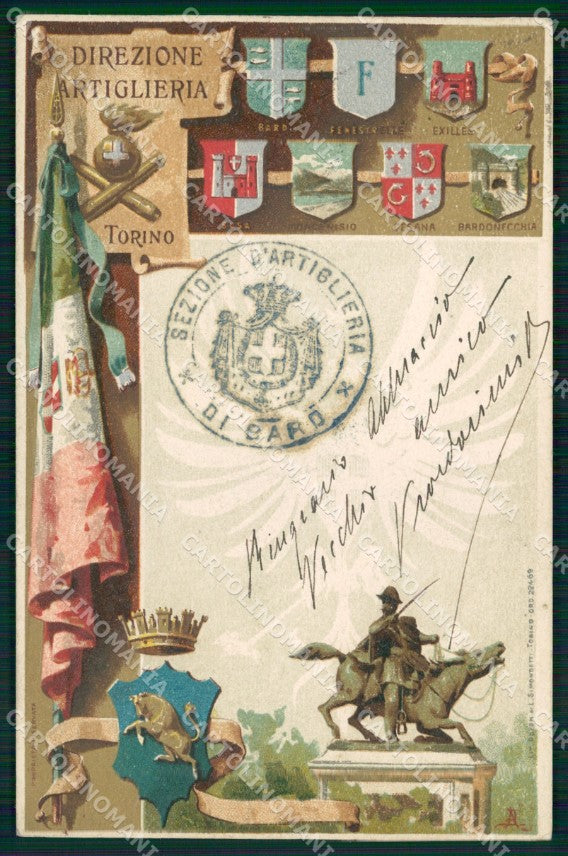 Militari Direzione d'Artiglieria di Torino Bard PIEGA cartolina XB6349 – fronte