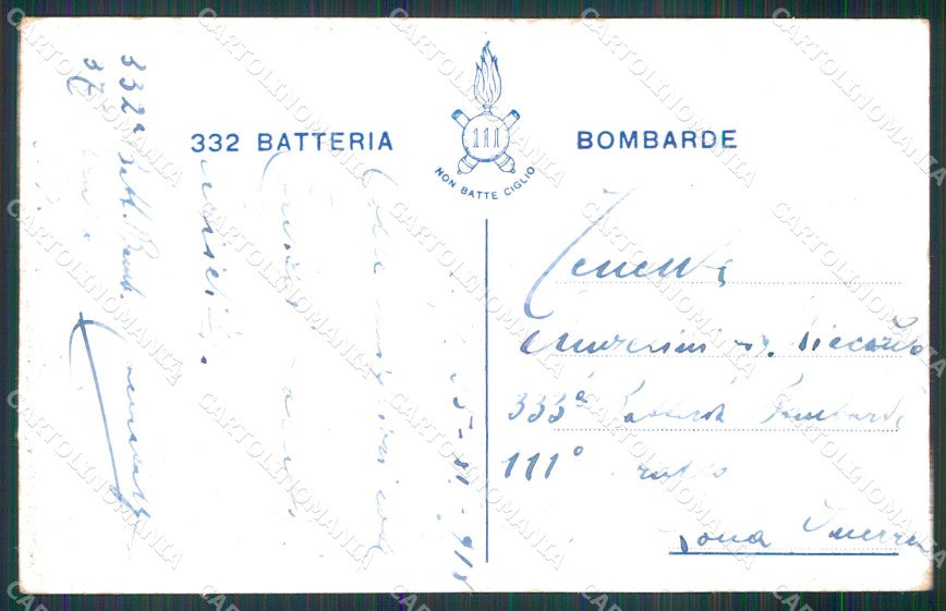 Militari 332ª Batteria Bombarde Artiglieria cartolina XB6362 – retro