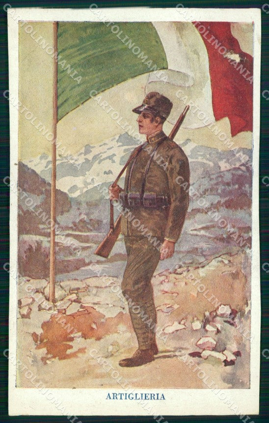WW1 Propaganda Tricolore Artiglieria RETRO ASPORTATO RIFILATA cartolina XB6365 – fronte